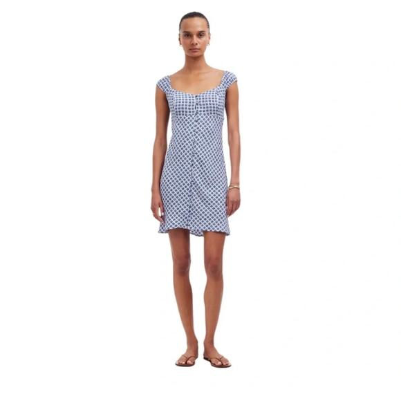 MADEWELL Cap-Sleeve Button-Front Mini Dress in Geometric Print size 6 NWT - Picture 1 of 10
